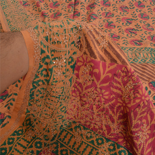 Sanskriti Vintage Sarees Pure Crepe Silk Handmade Chikankari Mukiesh Sari Sustainable Fabric