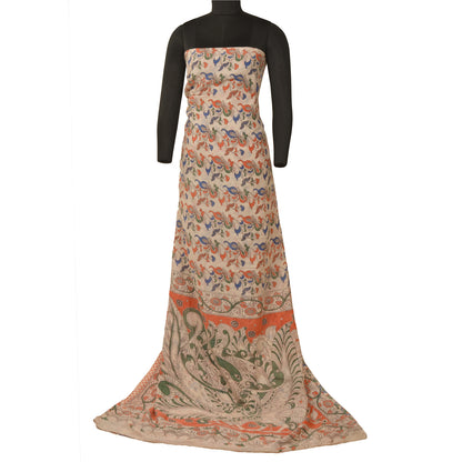 Sanskriti Vintage Ivory Sarees 100% Pure Cotton Handmade Kalamkari Sari Sustainable Fabric