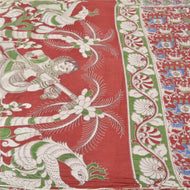 Sanskriti Vintage Dark Red Sarees Pure Cotton Handmade Kalamkari Sari Fabric