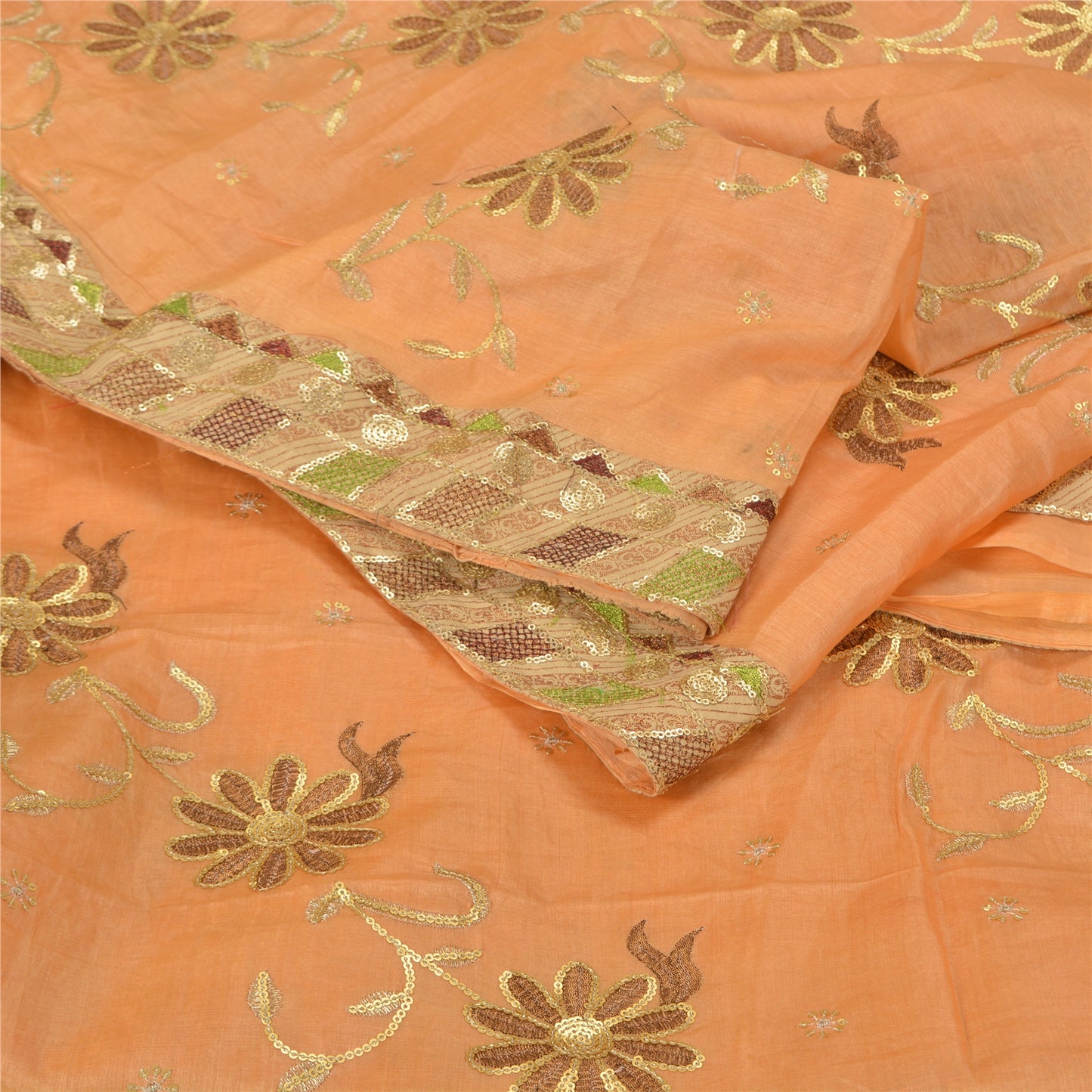 Sanskriti Vintage Peach Sarees Pure Silk Embroidered Premium Sari Craft Sustainable Fabric