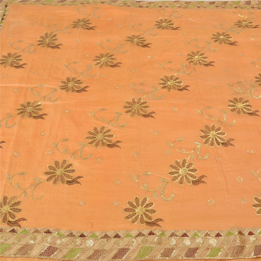 Sanskriti Vintage Peach Sarees Pure Silk Embroidered Premium Sari Craft Sustainable Fabric