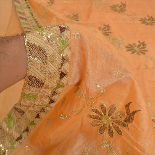 Sanskriti Vintage Peach Sarees Pure Silk Embroidered Premium Sari Craft Sustainable Fabric