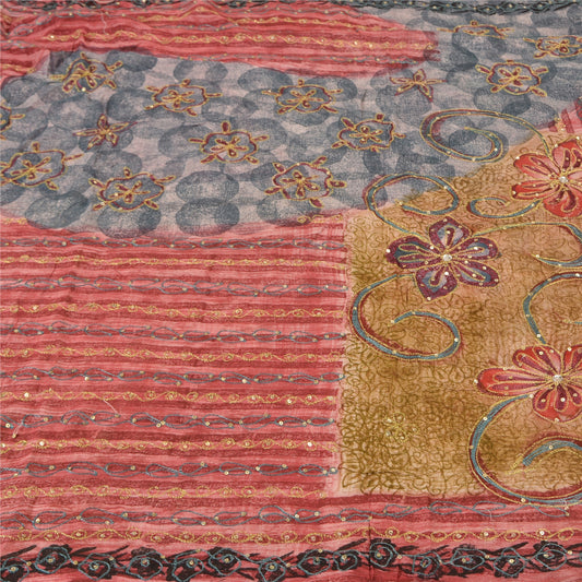 Sanskriti Vintage Indian Sarees Blend Georgette Hand Beaded Premium Sari Sustainable Fabric