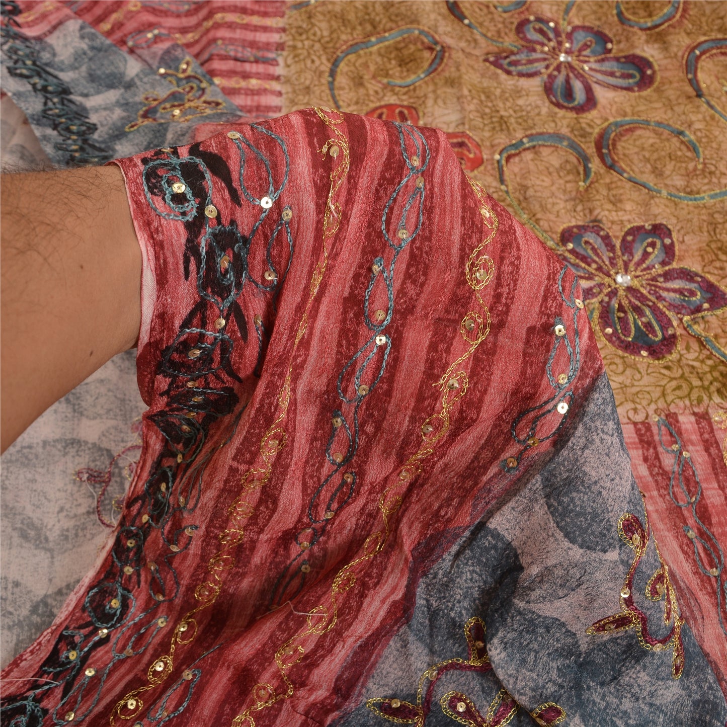 Санскритские винтажные индийские сари из смеси жоржета, расшитые вручную бисером, премиальная ткань для сари из экологически чистой ткани