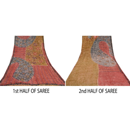 Санскритские винтажные индийские сари из смеси жоржета, расшитые вручную бисером, премиальная ткань для сари из экологически чистой ткани