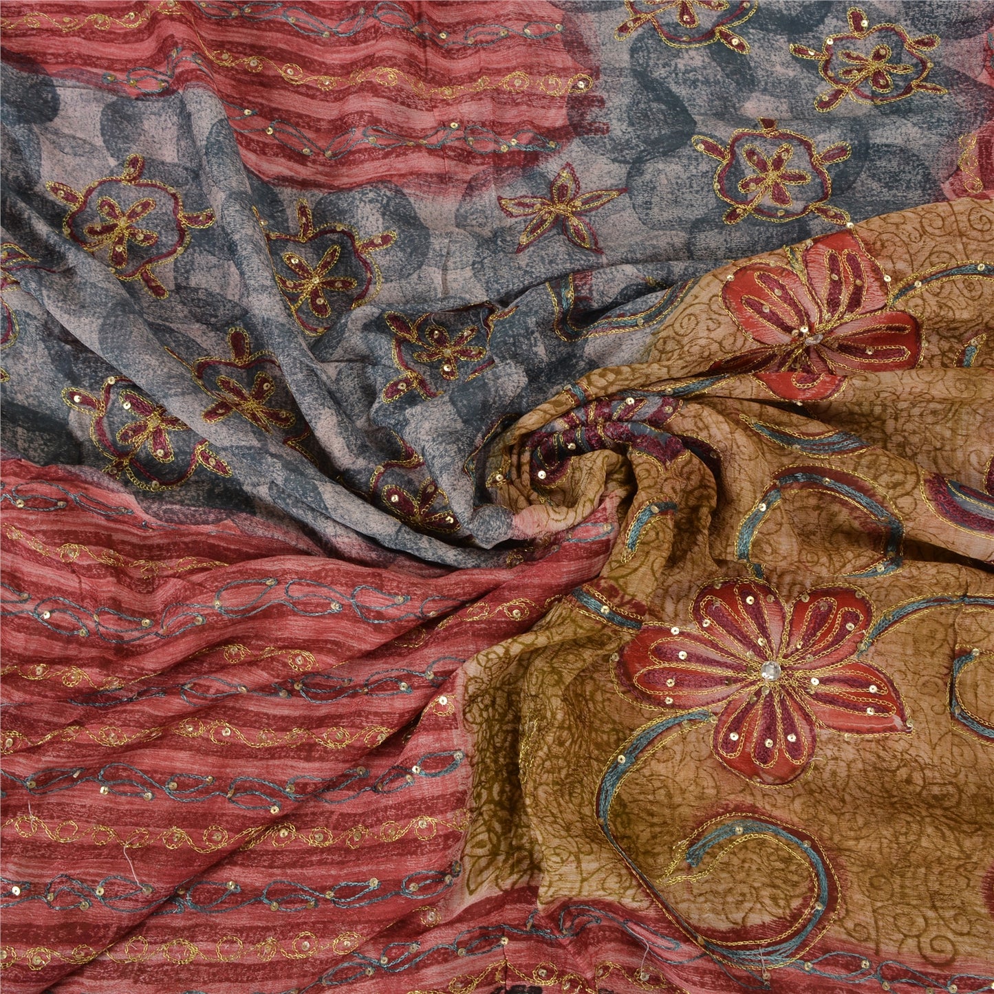 Санскритские винтажные индийские сари из смеси жоржета, расшитые вручную бисером, премиальная ткань для сари из экологически чистой ткани