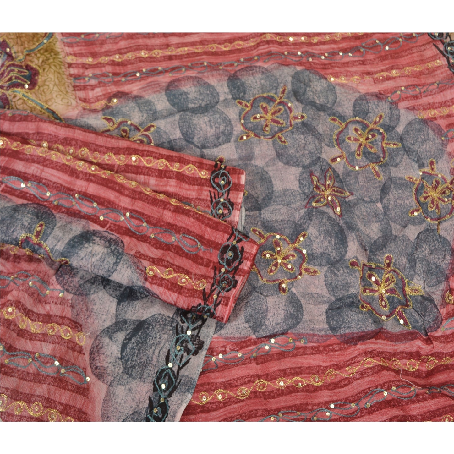 Санскритские винтажные индийские сари из смеси жоржета, расшитые вручную бисером, премиальная ткань для сари из экологически чистой ткани