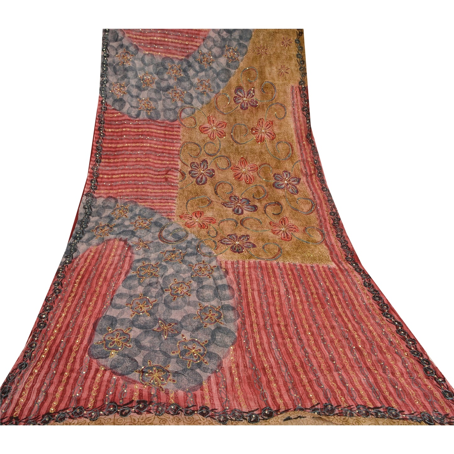 Санскритские винтажные индийские сари из смеси жоржета, расшитые вручную бисером, премиальная ткань для сари из экологически чистой ткани