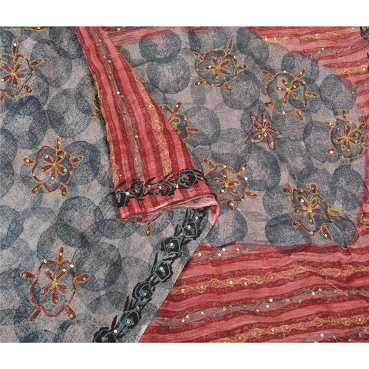 Sanskriti Vintage Indian Sarees Blend Georgette Hand Beaded Premium Sari Sustainable Fabric