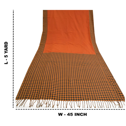 Sanskriti Vintage Orange Sarees Blend Cotton Woven Chettinad Premium Sari Sustainable Fabric