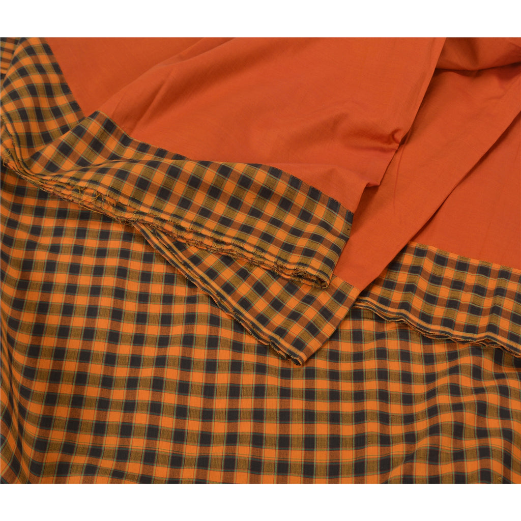 Sanskriti Vintage Orange Sarees Blend Cotton Woven Chettinad Premium Sari Sustainable Fabric