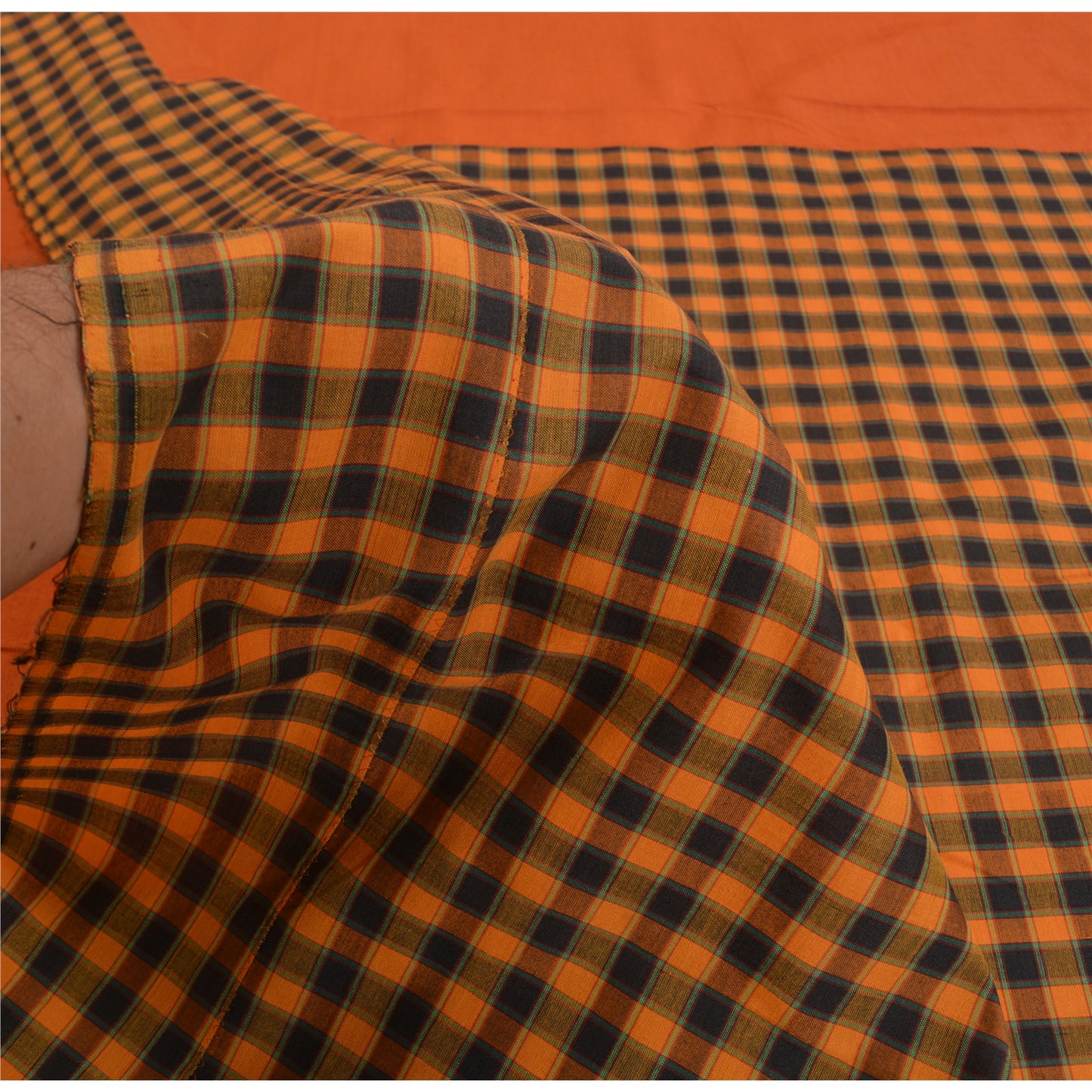 Sanskriti Vintage Orange Sarees Blend Cotton Woven Chettinad Premium Sari Sustainable Fabric