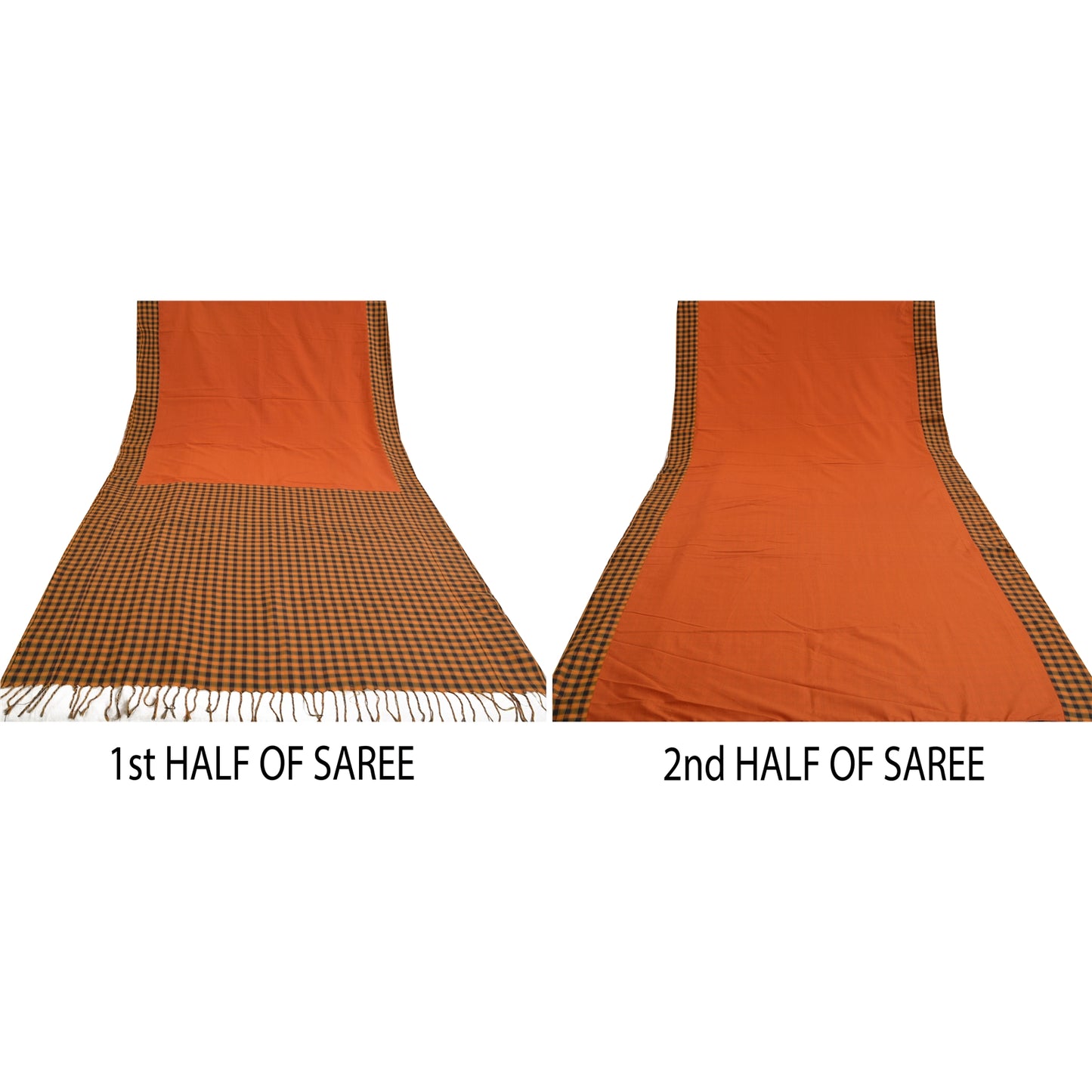 Sanskriti Vintage Orange Sarees Blend Cotton Woven Chettinad Premium Sari Sustainable Fabric