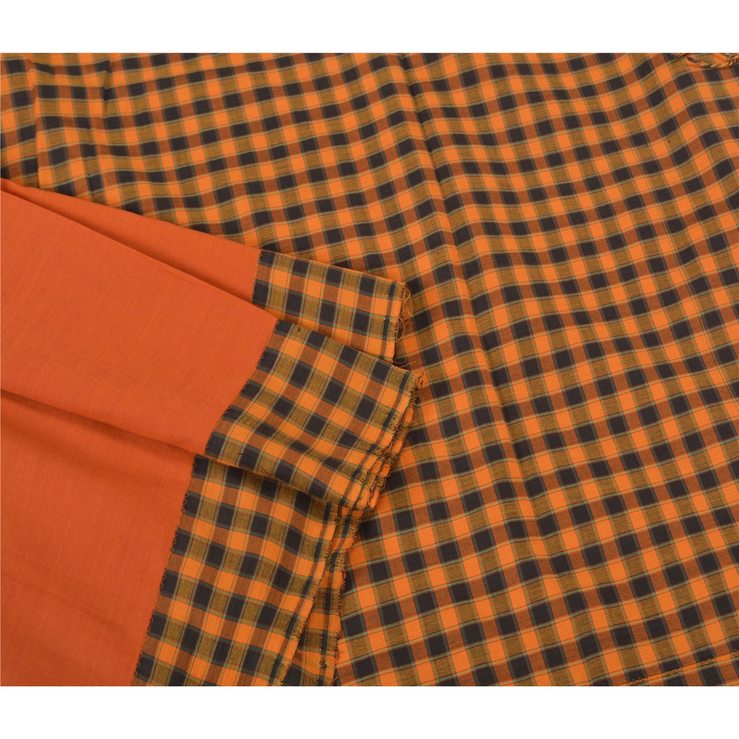 Sanskriti Vintage Orange Sarees Blend Cotton Woven Chettinad Premium Sari Sustainable Fabric