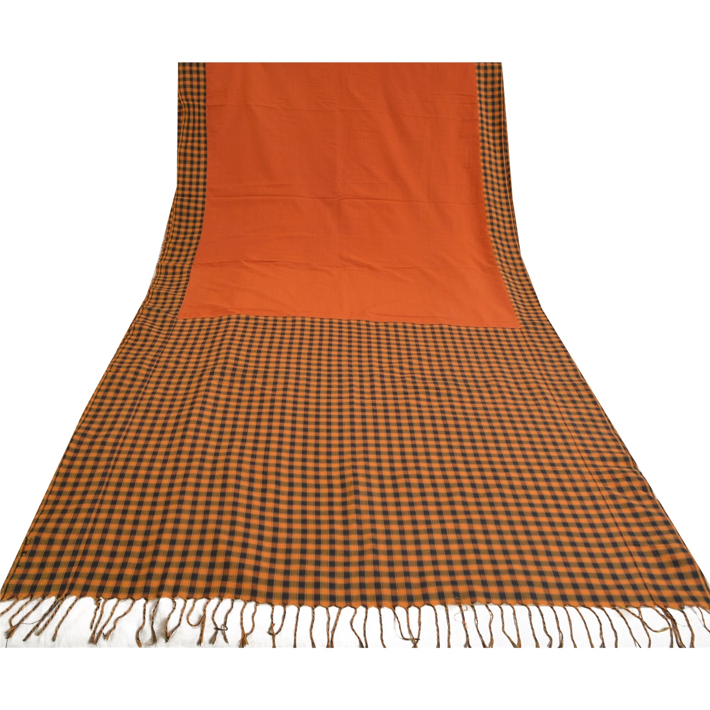 Sanskriti Vintage Orange Sarees Blend Cotton Woven Chettinad Premium Sari Sustainable Fabric