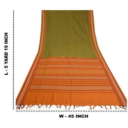 Sanskriti Vintage Green Sarees Blend Cotton Premium Sari Craft 5 Yard Sustainable Fabric
