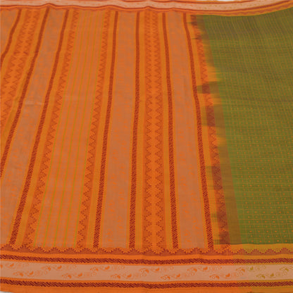 Sanskriti Vintage Green Sarees Blend Cotton Premium Sari Craft 5 Yard Sustainable Fabric