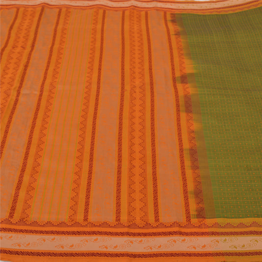Sanskriti Vintage Green Sarees Blend Cotton Premium Sari Craft 5 Yard Sustainable Fabric