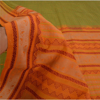 Sanskriti Vintage Green Sarees Blend Cotton Premium Sari Craft 5 Yard Sustainable Fabric