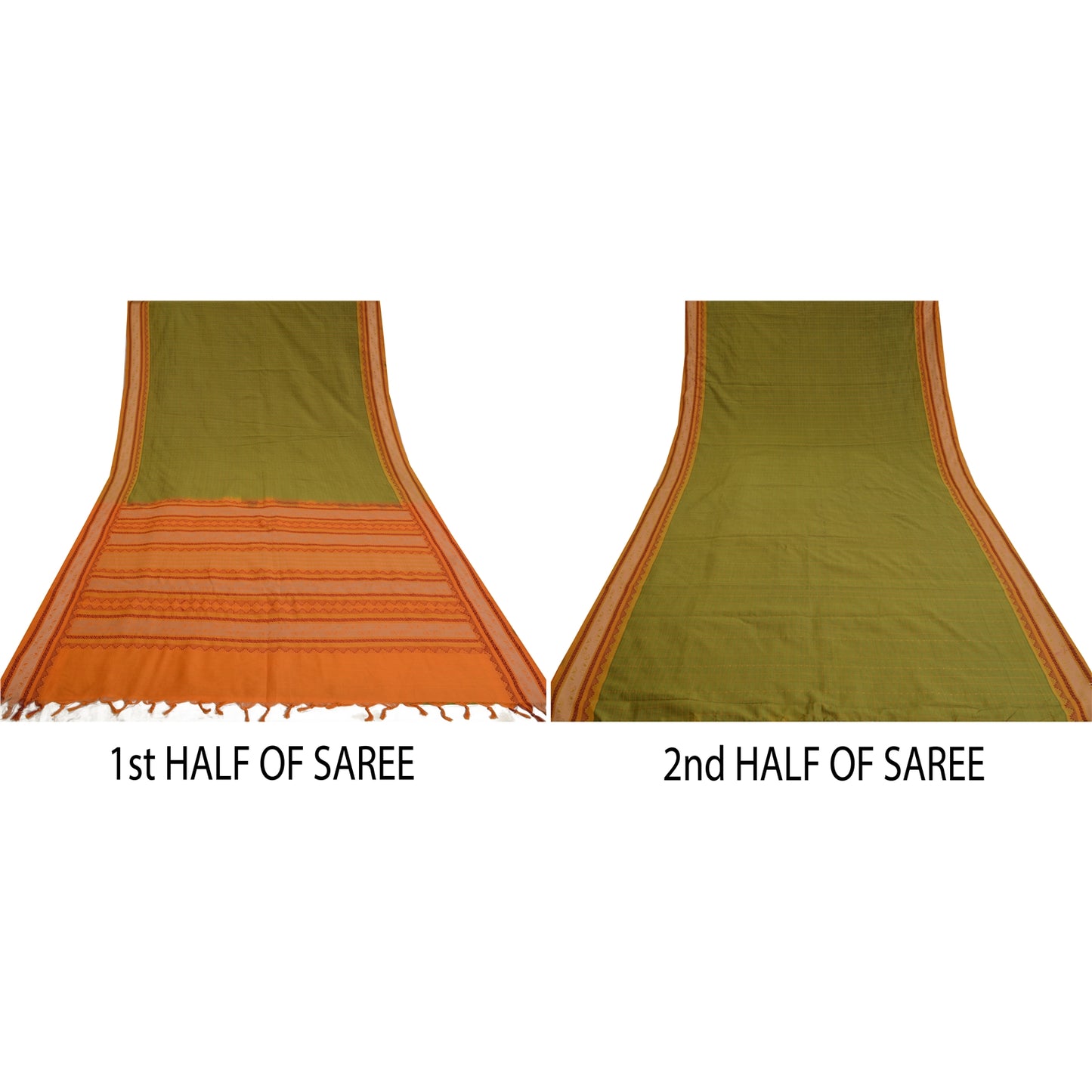 Sanskriti Vintage Green Sarees Blend Cotton Premium Sari Craft 5 Yard Sustainable Fabric