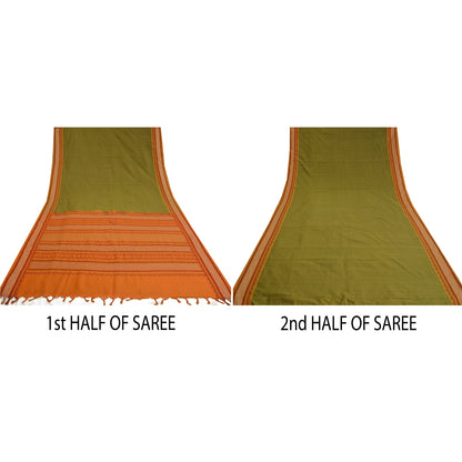 Sanskriti Vintage Green Sarees Blend Cotton Premium Sari Craft 5 Yard Sustainable Fabric