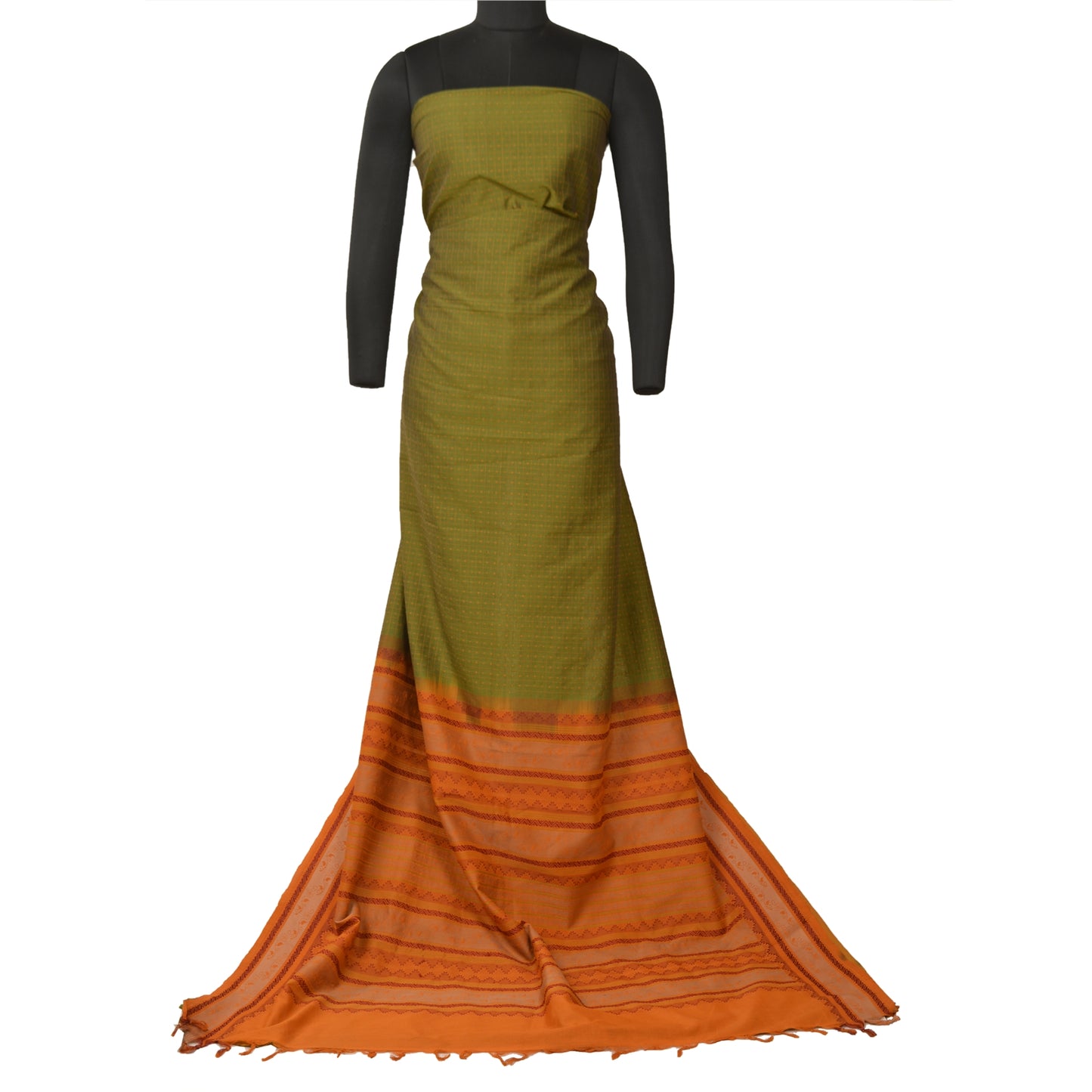 Sanskriti Vintage Green Sarees Blend Cotton Premium Sari Craft 5 Yard Sustainable Fabric