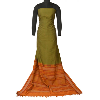 Sanskriti Vintage Green Sarees Blend Cotton Premium Sari Craft 5 Yard Sustainable Fabric