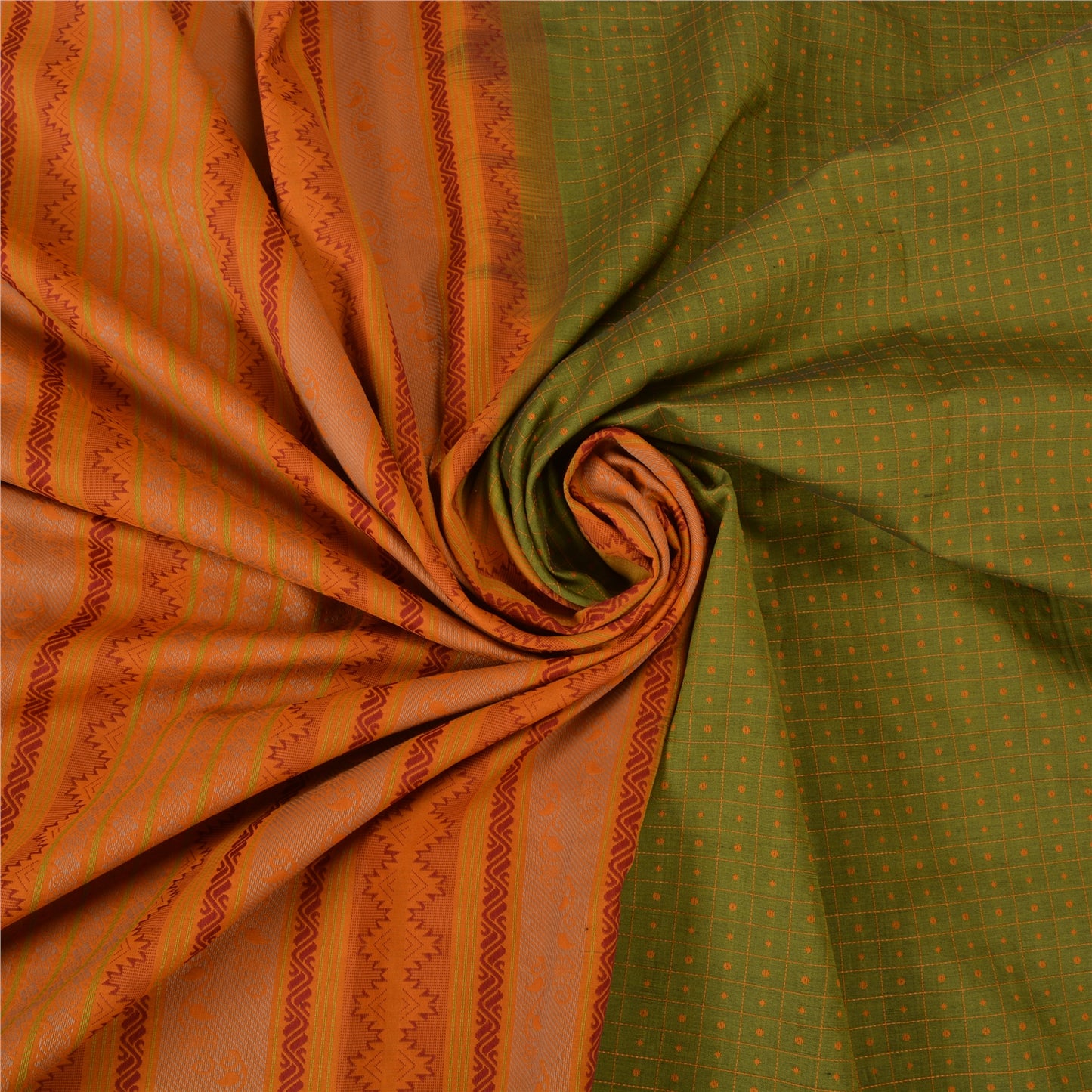 Sanskriti Vintage Green Sarees Blend Cotton Premium Sari Craft 5 Yard Sustainable Fabric