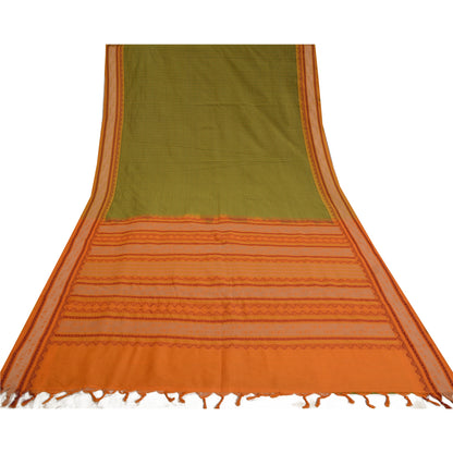 Sanskriti Vintage Green Sarees Blend Cotton Premium Sari Craft 5 Yard Sustainable Fabric