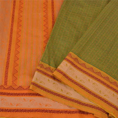 Sanskriti Vintage Green Sarees Blend Cotton Premium Sari Craft 5 Yard Sustainable Fabric