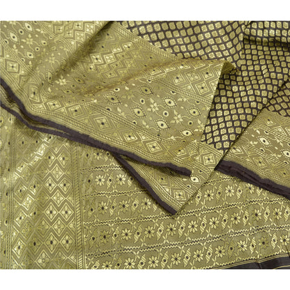 Sanskriti Vintage Dark Coffee Brown Sarees Blend Silk Woven Premium Sari Sustainable Fabric