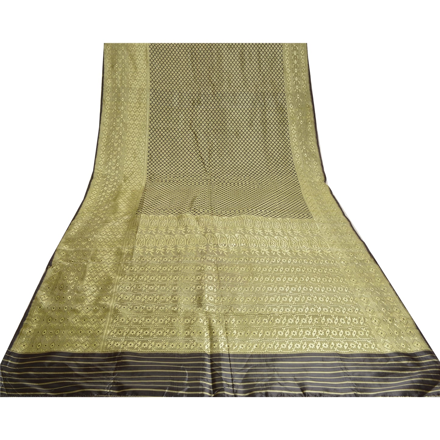 Sanskriti Vintage Dark Coffee Brown Sarees Blend Silk Woven Premium Sari Sustainable Fabric