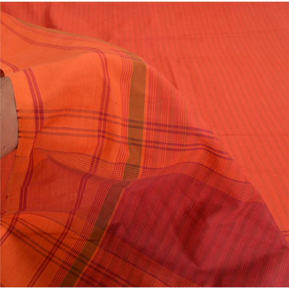 Sanskriti Vintage Orange Indian Sarees Cotton Silk Woven Premium Sari Sustainable Fabric