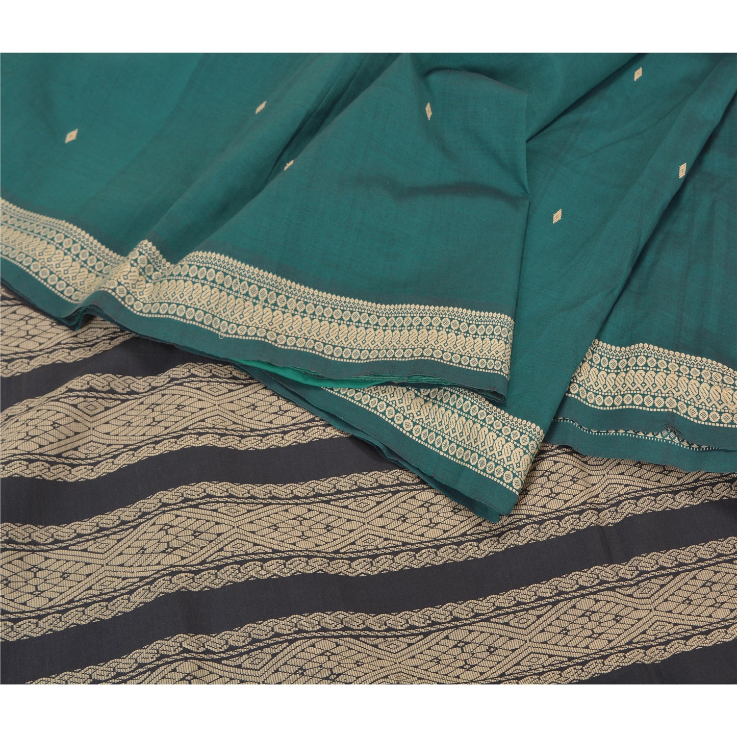 Санскрити Винтаж Зеленые/Черные Сари Смесовый Шелк Тканый Премиум Сари Ремесло Экологичная Ткань