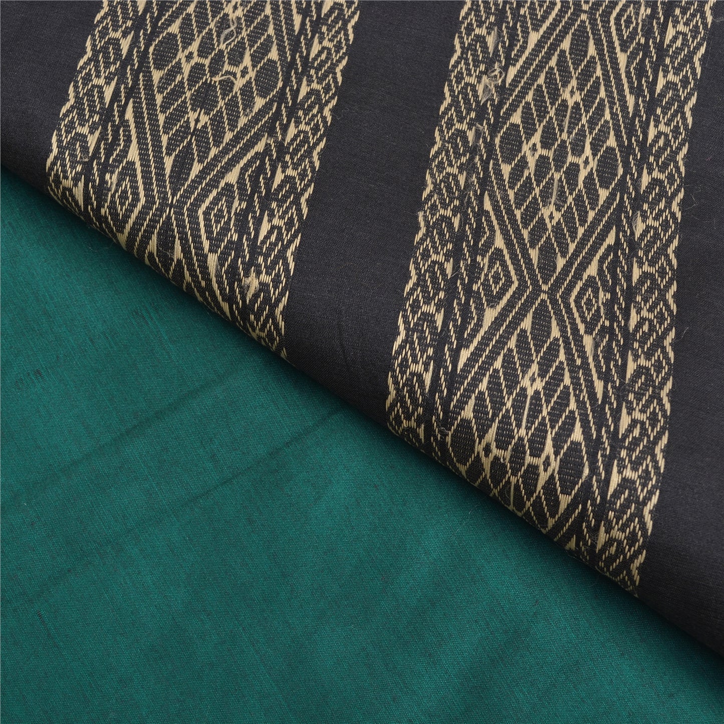Санскрити Винтаж Зеленые/Черные Сари Смесовый Шелк Тканый Премиум Сари Ремесло Экологичная Ткань