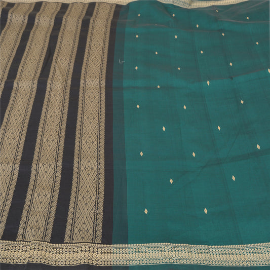 Sanskriti Vintage Green/Black Sarees Blend Silk Woven Premium Sari Craft Sustainable Fabric