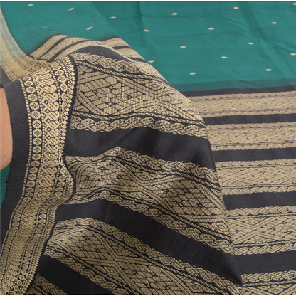 Санскрити Винтаж Зеленые/Черные Сари Смесовый Шелк Тканый Премиум Сари Ремесло Экологичная Ткань