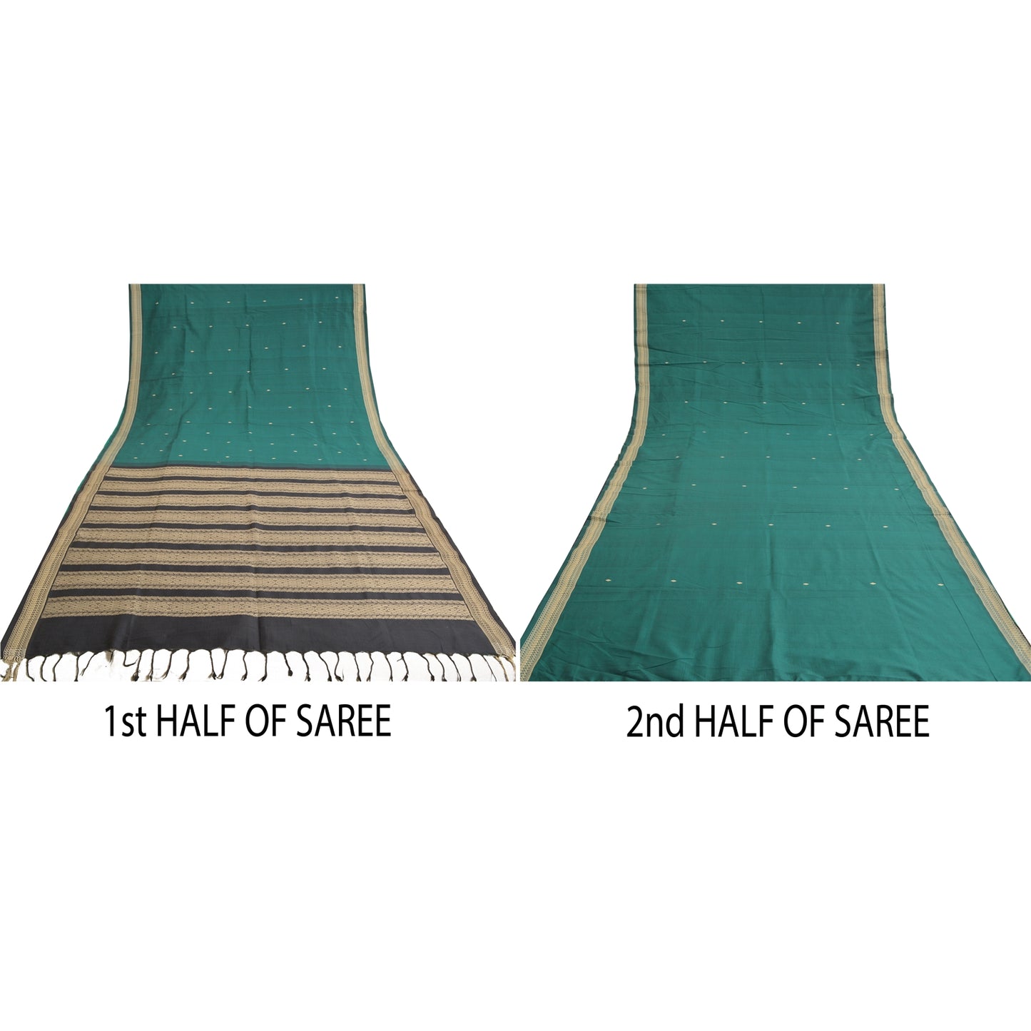 Санскрити Винтаж Зеленые/Черные Сари Смесовый Шелк Тканый Премиум Сари Ремесло Экологичная Ткань