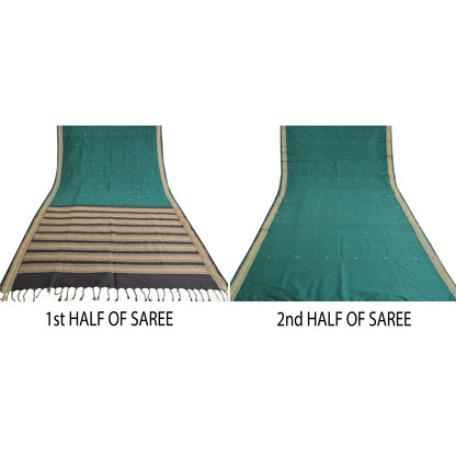 Санскрити Винтаж Зеленые/Черные Сари Смесовый Шелк Тканый Премиум Сари Ремесло Экологичная Ткань