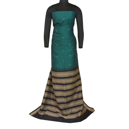 Санскрити Винтаж Зеленые/Черные Сари Смесовый Шелк Тканый Премиум Сари Ремесло Экологичная Ткань