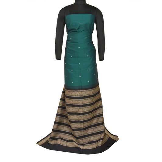 Sanskriti Vintage Grøn/Sort Sarier Blandet Silke Vævet Premium Sari Håndværk Bæredygtigt Stoff