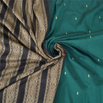 Санскрити Винтаж Зеленые/Черные Сари Смесовый Шелк Тканый Премиум Сари Ремесло Экологичная Ткань