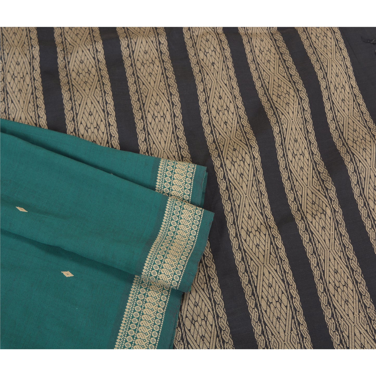 Санскрити Винтаж Зеленые/Черные Сари Смесовый Шелк Тканый Премиум Сари Ремесло Экологичная Ткань
