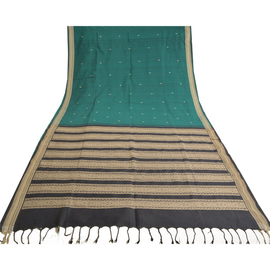 Sanskriti Vintage Green/Black Sarees Blend Silk Woven Premium Sari Craft Sustainable Fabric