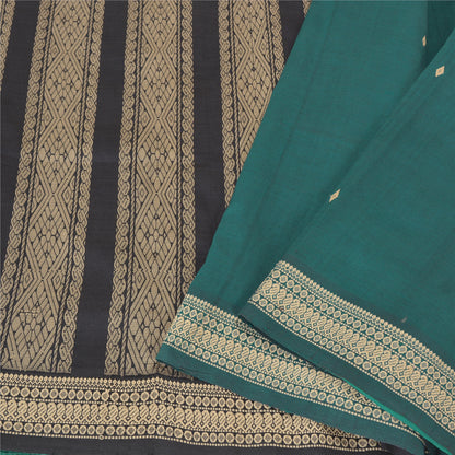 Санскрити Винтаж Зеленые/Черные Сари Смесовый Шелк Тканый Премиум Сари Ремесло Экологичная Ткань