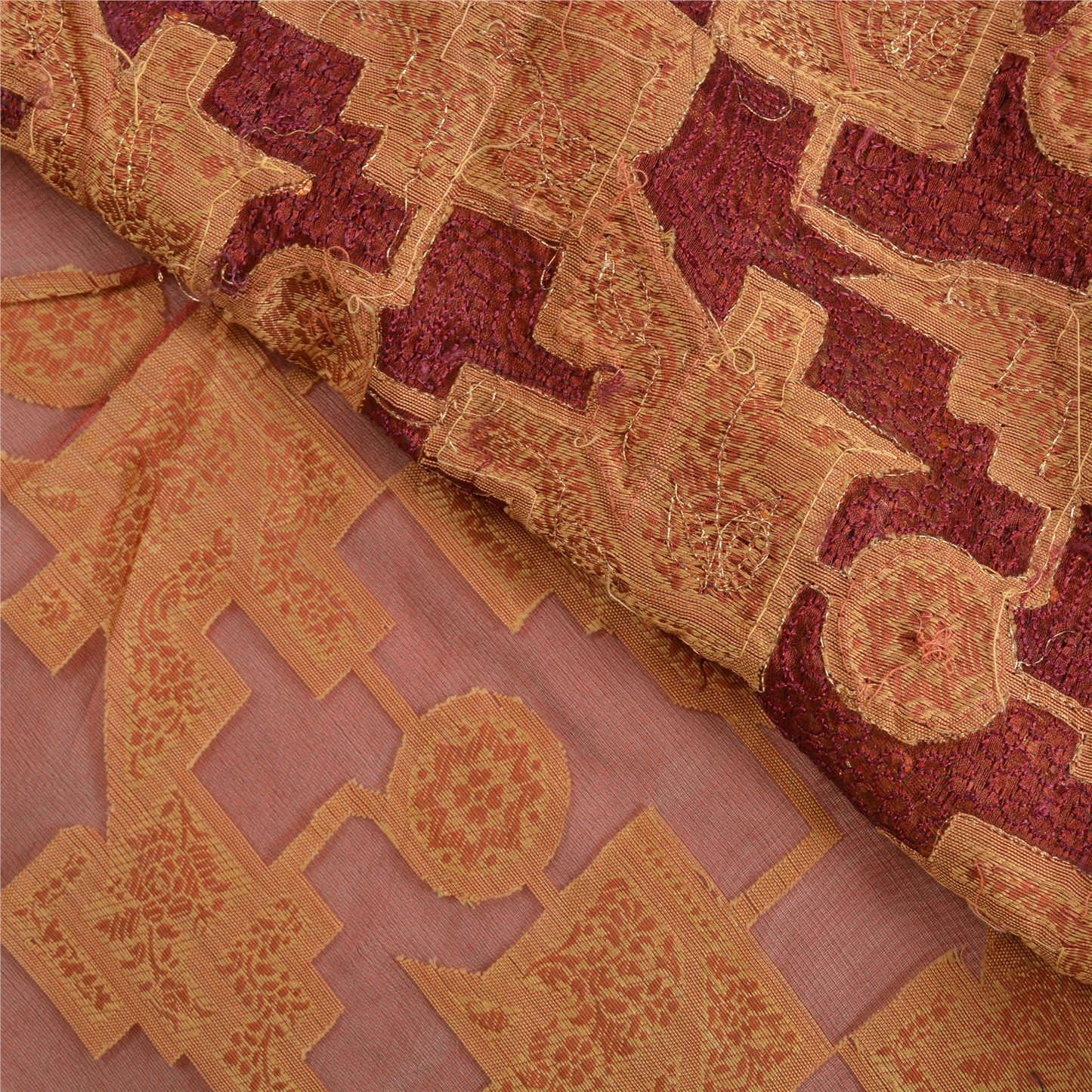 Sanskriti Vintage Brick Red Sarees Pure Organza Silk Handmade Woven Sari Sustainable Fabric