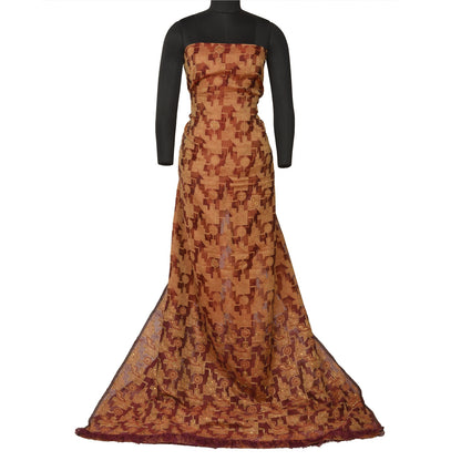 Sanskriti Vintage Brick Red Sarees Pure Organza Silk Handmade Woven Sari Sustainable Fabric