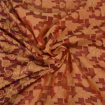 Sanskriti Vintage Brick Red Sarees Pure Organza Silk Handmade Woven Sari Sustainable Fabric