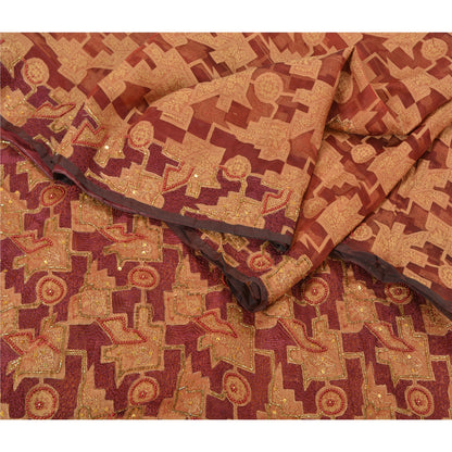 Sanskriti Vintage Brick Red Sarees Pure Organza Silk Handmade Woven Sari Sustainable Fabric