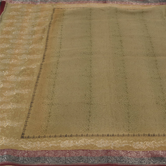 Sanskriti Vintage Olive Green Sarees Pure Georgette Silk Embroidered Sari Sustainable Fabric